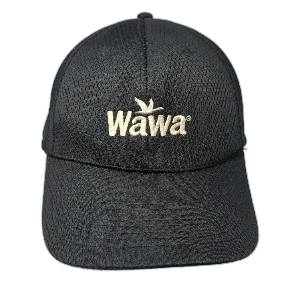 Wawa Baseball Cap Black One Size All Over Mesh Embroidered Logo Strapback Hat